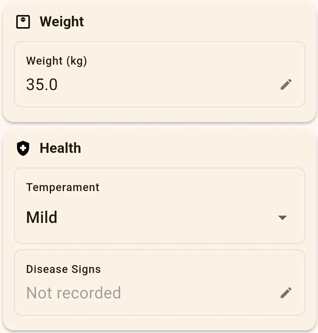 Overview of inspection record items in the Manamel app