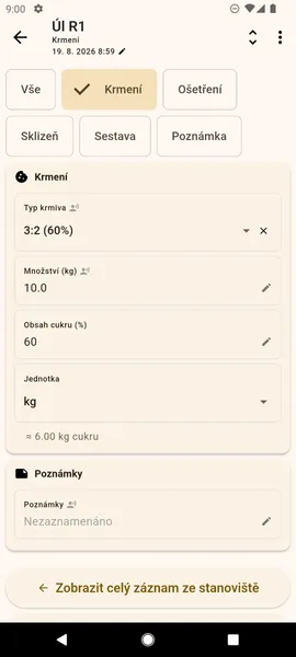Formulář zúžený na Krmení + tlačítko Použít na N dalších úlů