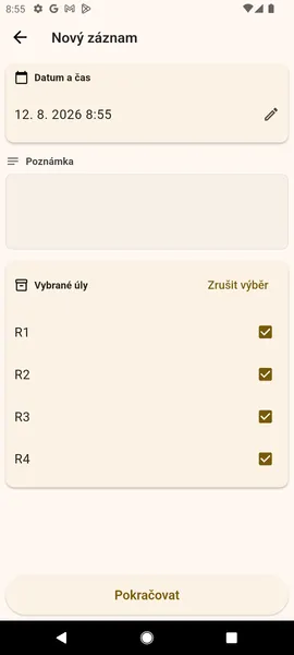 Výběr úlů pro ruční záznam
