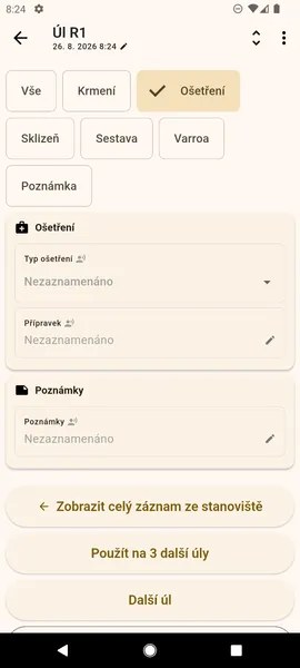 Ruční záznam — zúžený formulář pro ošetření