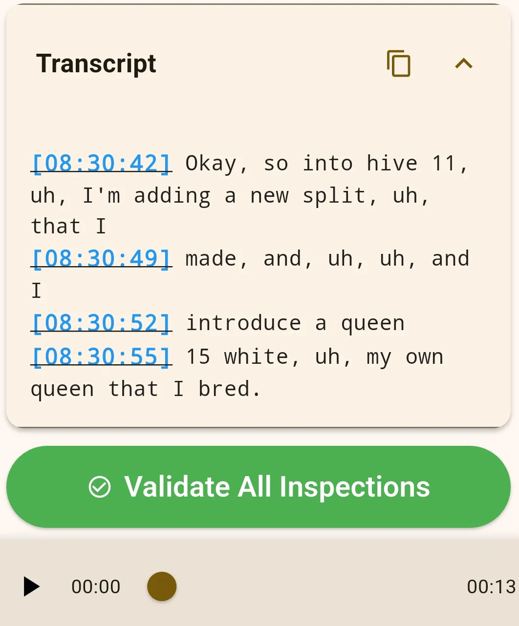 Transcript and audio player