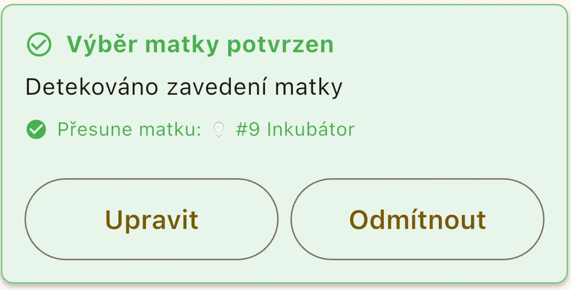Karta události matky při validaci