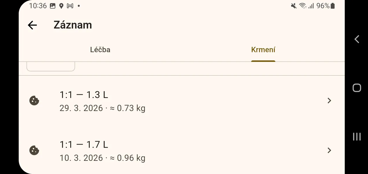 Přehled krmení